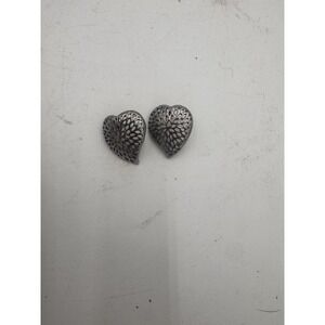 Vintage Silver Toned Heart Shaped Cutout Hearts Studded Earrings
